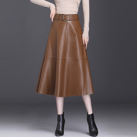 Leather A- Line High Waist Pleated Umbrella Skirt