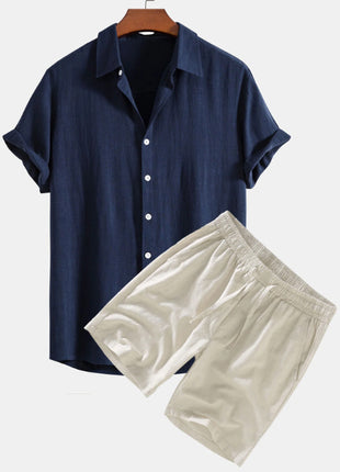 Men's Solid Color Casual Short-sleeved Shirt Shorts Suit