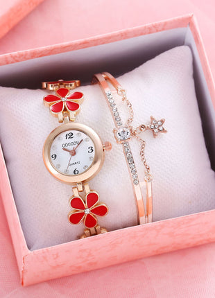 Women's Bracelet Watch Flower Disk Two-piece Bracelet Set