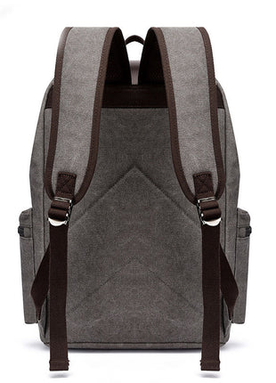 Casual Canvas Backpack Business Laptop Bag With Buckle Drawstring Design