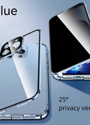 iPhone 13/14/15 Peep-Proof Magnetic Double-Sided Glass Case with Buckle