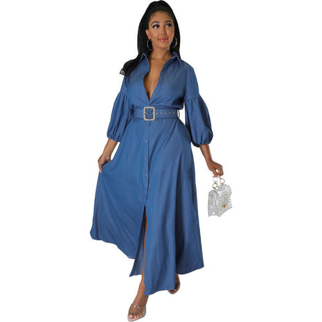 Blue Denim Jeans Long Sleeve Women's Dress