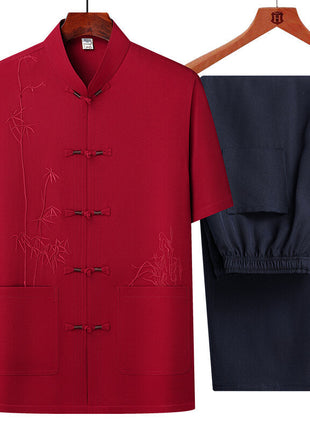 Men's Short Sleeve Chinese Style Chinese Frog Tang Suit