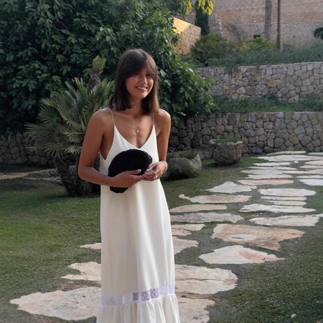 V-neck Sling Lace Patchwork Long Dress