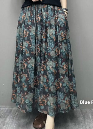 Ramie Printed Big Swing Art Skirt