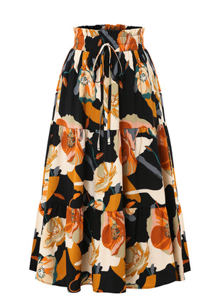 Pleated Floral Elastic Waist Skirt