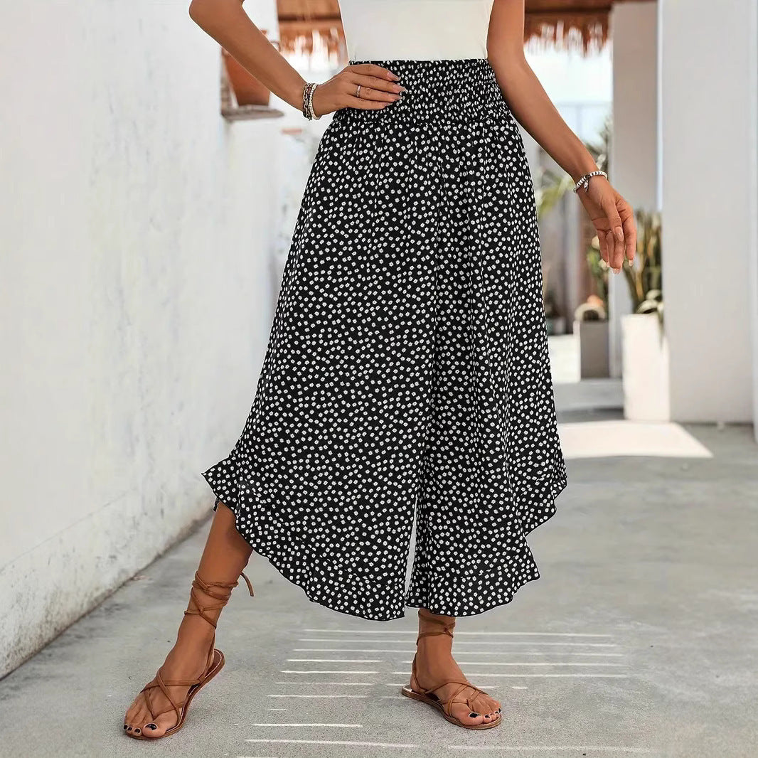 Polka-dot Loose-fitting High Waist Pants