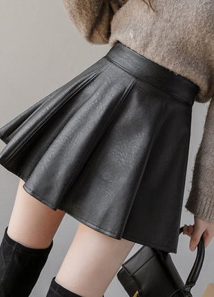 PU Leather High Waist Slimming Short Skirt