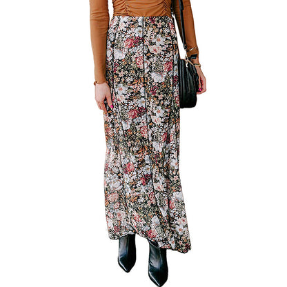 Floral Print Sheath Long Skirt