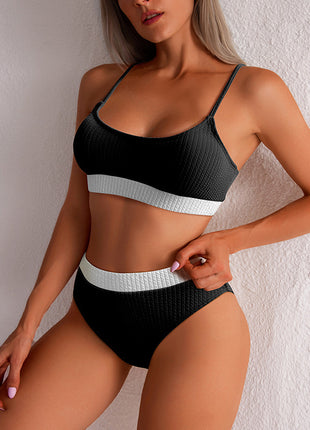 High Waist New Push Up Boquin Ribbed High Cut Bikinis Set
