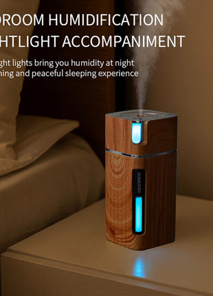 WoodGlow™ USB Ultrasonic Aroma Humidifier – Mini Mist Maker with LED Night Light