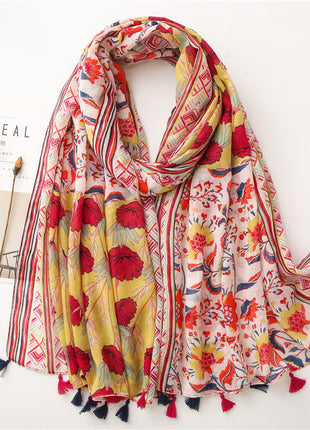 Japanese Style Artistic Cotton and Linen Scarf Bohemian Cashew