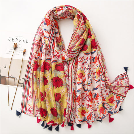 Japanese Style Artistic Cotton and Linen Scarf Bohemian Cashew