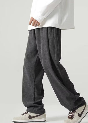 Corduroy Straight Loose Wide Leg Fleece-lined Trousers