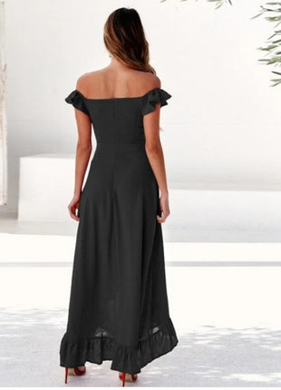 Large Sloping Shoulders with Ruffles Dress
