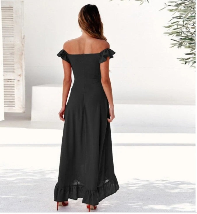 Women's Skirts, Large Sloping Shoulders Long Dress With Ruffles