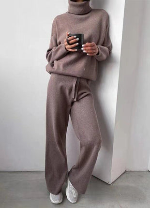 Turtleneck Sweater and Drawstring Straight Pants Set