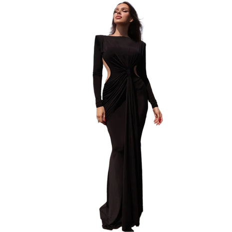 Back Hollow-out Slim-fit Long Sleeve Dress