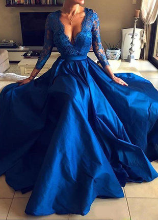 Lace V-neck With Large Swing Evening Dress