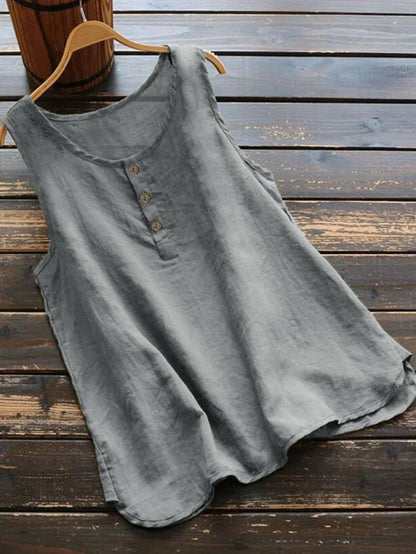 Korean Round Neck Loose Vest Cotton Linen Top