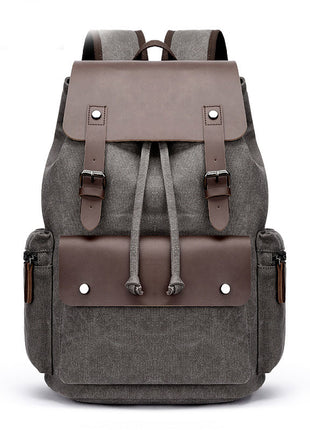 Casual Canvas Backpack Business Laptop Bag With Buckle Drawstring Design
