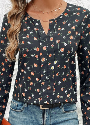 Round-neck Floral Long Sleeve Top