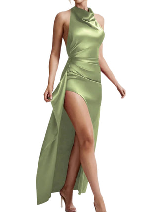 Slit Lace-up Backless Ruffle Hip Long Dress