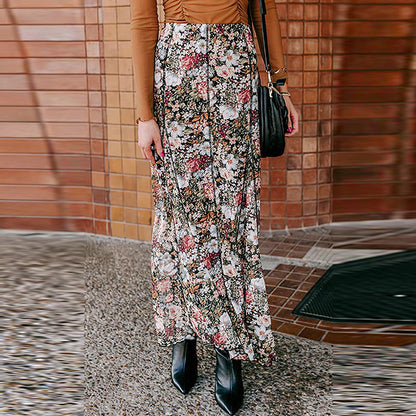 Floral Print Sheath Long Skirt