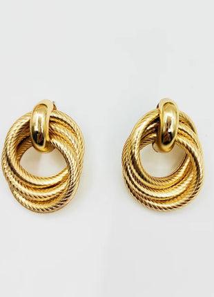 Geometric Embossed Twisted Ring Stud Earrings