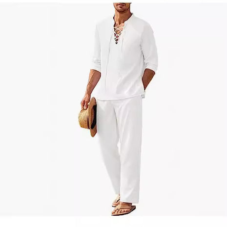 Cotton And Linen Henley Suit