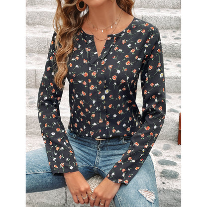 Round-neck Floral Print Long Sleeve Top