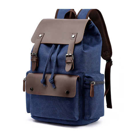 Casual Canvas Backpack Business Laptop Bag With Buckle Drawstring Design