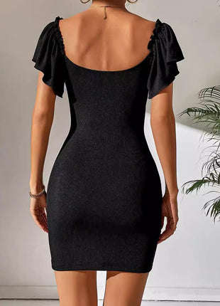 Deep V-neck Thread Sunken Stripe Dress