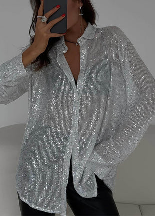Sequin Lapel Long Sleeve cardigan