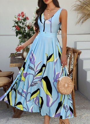 Holiday Floral Sleeveless High Waist Dress