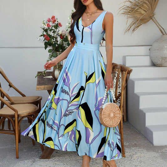 Holiday Floral Sleeveless High Waist Dress