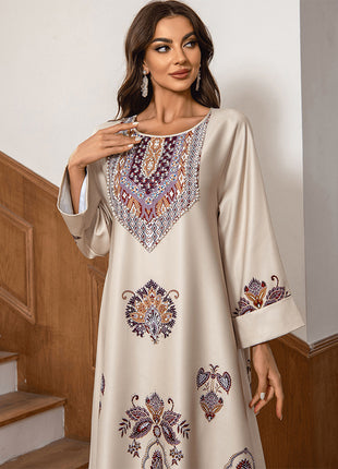 Modest Embroidered Sequin Bubble Sleeve Dress