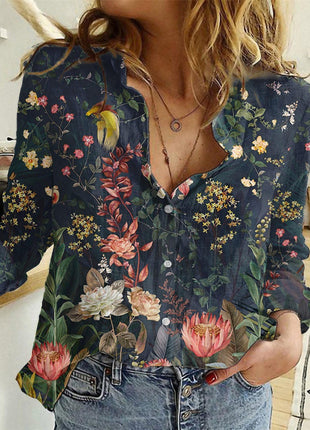 3d Printed Long Sleeve Turn-down Collar Casual Shirt