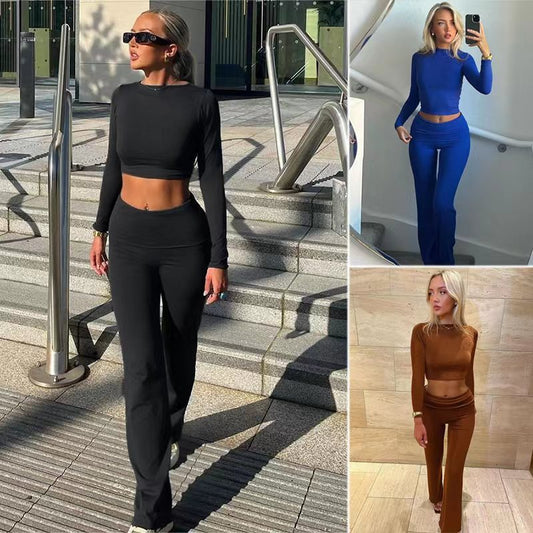 Casual Long Sleeve Top and Trousers Suit