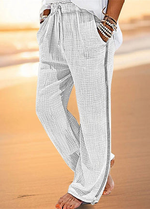 Zou Cotton And Linen Drawstring Zipper Stretch Pants