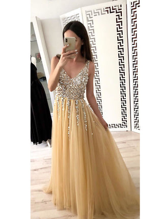 V-neck Sequined Floor-length Dovetail Dress