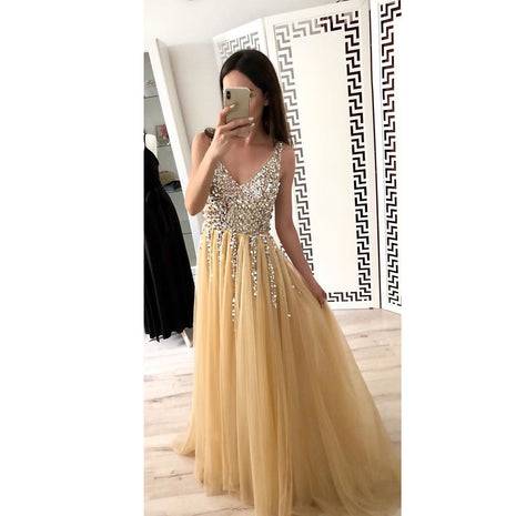 V-neck Sequined Floor-length Dovetail Dress
