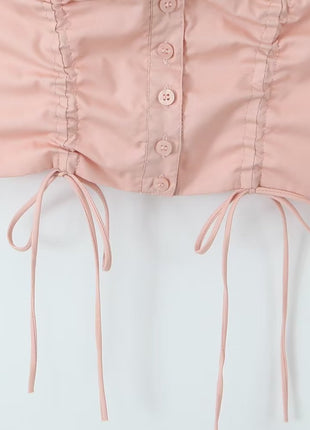 Drawstring Lace Shell Button Short Top