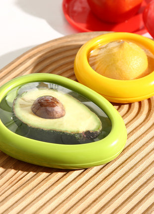 Avocado with a green lid on a wooden surface