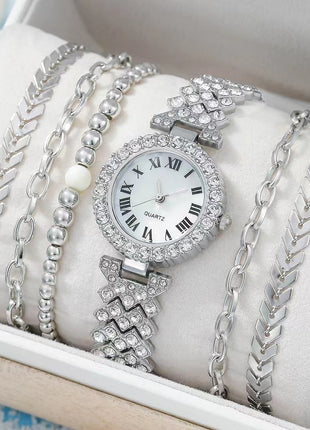Diamond Women's Bracelet Watch Luxury Fashion Gift Box Watch Bracelet Six-piece Set