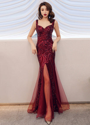 Fishtail Long Summer Sequins Sling Evening Dress Banquet