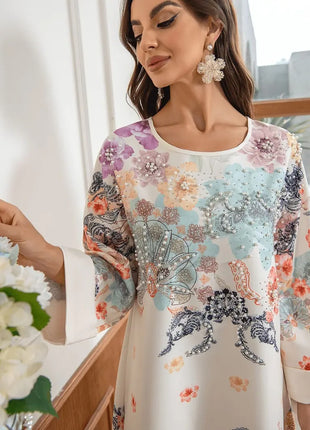 Elegant Floral Long Kaftan Dress