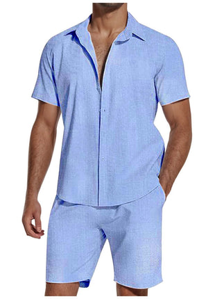 Short Sleeve and Pants Linen Suit