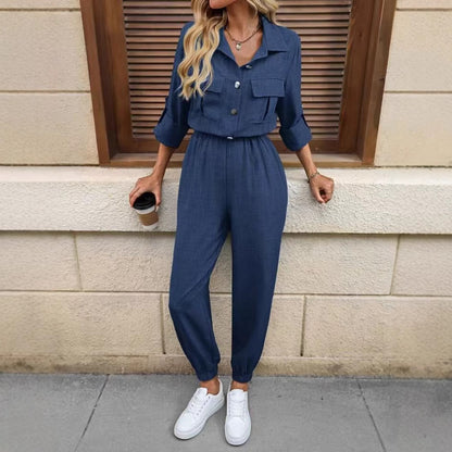 Long-sleeved Lapel Jumpsuit