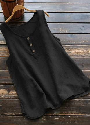 Korean Round Neck Loose Vest Cotton Linen Top